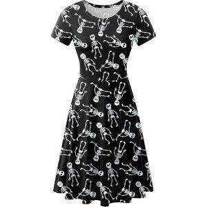 Women's Halloween Dress for Women Short Sleeves Printed Vintage Style Skeletons